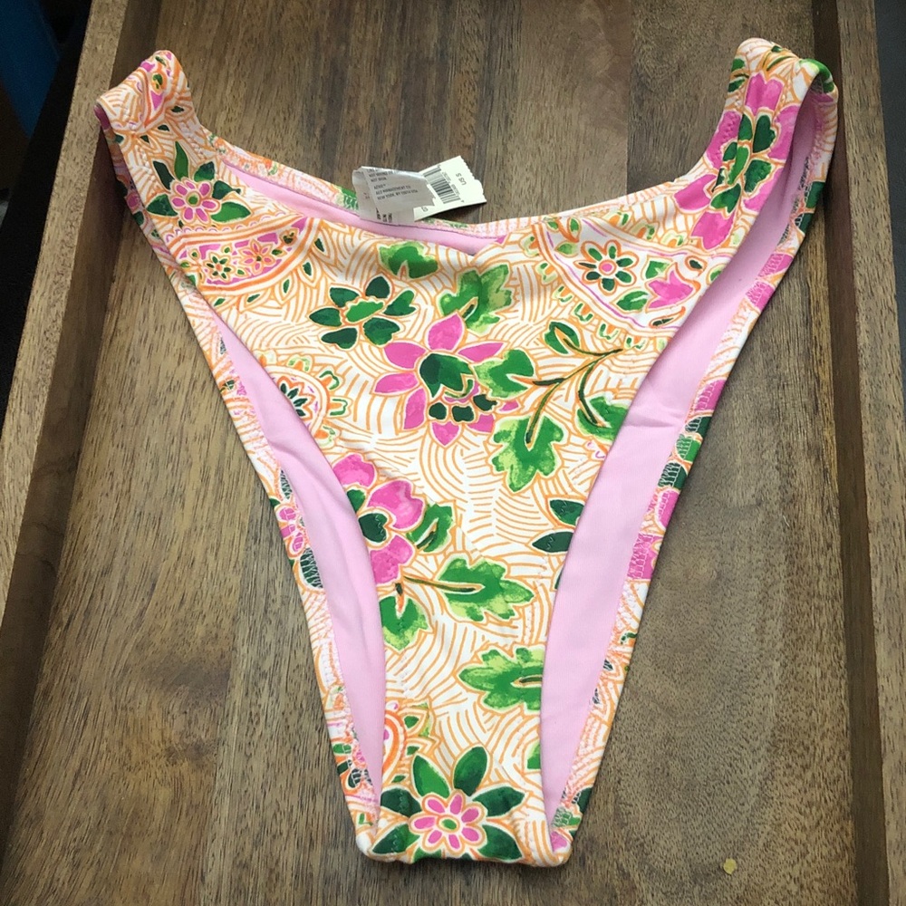 Aerie Floral Pink and Green Bikini Bottoms